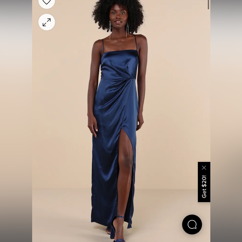 Stunning Expression Navy Blue Satin Pleated Tulip Maxi Dress